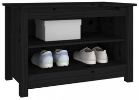 fekete tömör fenyőfa cipőtároló pad 70x38x45,5 cm