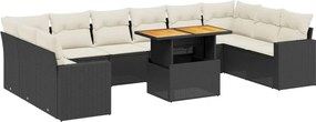 vidaXL 11 részes fekete polyrattan kerti ülőgarnitúra párnákkal