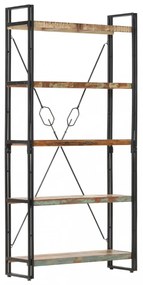 5 szintes tömör újrahasznosított fa könyvespolc 90x30x180 cm