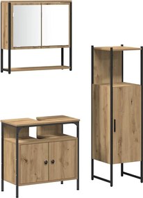 vidaXL Fürdőszoba bútor szett polcokkal tárolóval 3 pcs Barna Faanyag