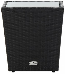 fekete polyrattan és edzett üveg teázóasztal 41,5x41,5x43 cm