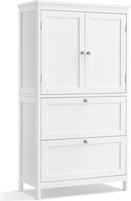 Tároló szekrény 2 ajtóval és 2 fiókkal állítható polccal,30 x 60 x 110 cm, fehér