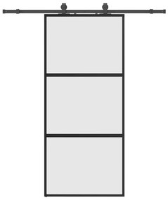 Fekete edzett üveg tolóajtó fémszerelék szettel 90x205 cm