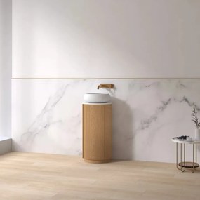 AREZZO design SORAYA 40 cm-es kerek, álló alsószekrény, fehér mosdópulttal, 1 ajtó, tölgy