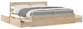 tömör fenyőfa ágy fiókkal és matraccal 200 x 200 cm