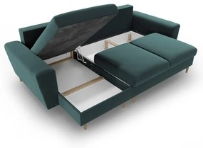 Petróleum színű bársony kinyitható tárolóhelyes sarokkanapé Kyoto – Cosmopolitan Design