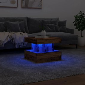 Antik fa színű dohányzóasztal LED-lámpákkal 50 x 50 x 40 cm