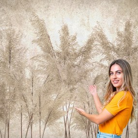 3D fotótapéta Nappali Hálószoba Boho Fű Levelek Beton Loft 196x260 BKLB05W