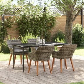 5 Darabos Kerti Étkező Szett Szürke Poly Rattan