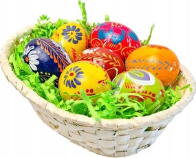 Gyönyörű Színes Nagy Tojás Kosárban Húsvéti tojás Fa Festett 7 db
