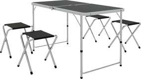 Outsunny 5 darabos Kemping Szett Összecsukható Kemping Asztal Székekkel, 1 Magasságban Állítható Asztallal Napernyő Lyukkal 120x60x55-70 cm és 4 Össze