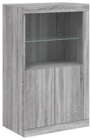 szürke sonoma színű tálalószekrény LED-ekkel 162 x 37 x 100 cm
