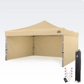 Alumínium promó sátor 4x4 m ALU EXCLUSIVE – 3 oldalfal, HEX 45 mm - plusz 3 oldalfal - Bézs