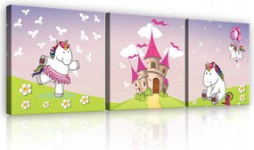 Vászonkép 75x25 Unikornis kastély mese mágia gyermekkor álmok pasztell