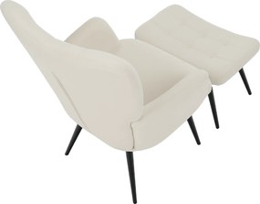 Fotel lábtartóval, fehér Velvet szövet/fekete, HABEN
