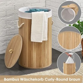 Bambusz szennyestartó kosár kerek 55 L fedéllel és zsákkal