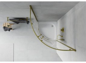 Mexen Rio, negyedkör alakú zuhanykabin 90(ajtó)x90(ajtó)x190 cm, 5 mm-es átlátszó üveg csíkokkal, arany profil + fehér zuhanytálca RIO, 863-090-090-5…
