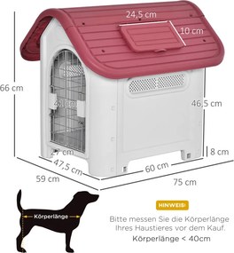 PawHut Kutyaház, vízálló kutyabarlang légkeringetéssel, kunyhó kis kutyáknak, kültéri, piros-világosszürke