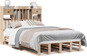 vidaXL tömör fenyőfa könyvespolcos ágy matrac nélkül 135 x 190 cm