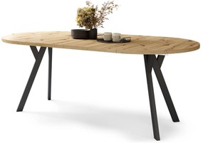 Mazzoni ALDO Artisan tölgy/fekete lábak - LOFT/IPARI STÍLUSÚ BŐVÍTHETŐ KEREK ASZTAL NAPPALIBA/ÉTKEZŐBE "Y" ALAKÚ LÁBAKKAL