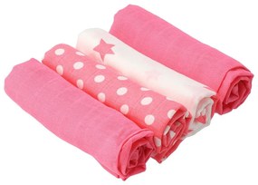 Pamut tetra pelenka New Baby Softy nyomtatott mintával  70 x 70 cm 4 db fehér-rózsaszín