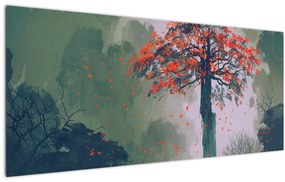 Egy magányos vörös fa képe (120x50 cm)