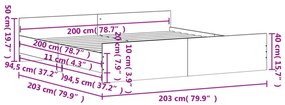 betonszürke ágykeret fej- és lábtámlával 200 x 200 cm