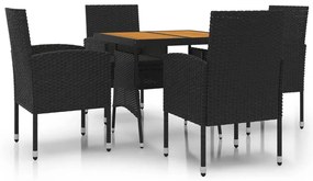 vidaXL 5 részes fekete polirattan kültéri étkezőgarnitúra