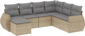 vidaXL 7 részes bézs polyrattan kerti ülőgarnitúra párnákkal
