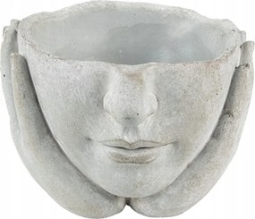 Szürke virágcserép cement női fej pálmafákkal S 17x17x11 cm