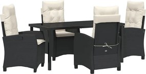 vidaXL Kert étkező szett párnával 5 pcs Fekete polirattan