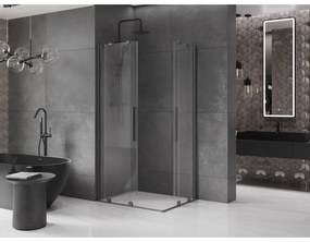 Mexen Velar Duo, zuhanykabin tolóajtóval 90 x 80 cm, 8mm átlátszó üveg, polírozott grafit, 871-090-080-02-95