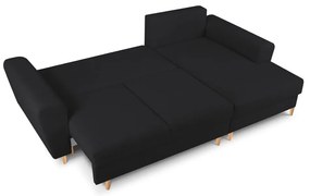 Fekete buklé kinyitható tárolóhelyes sarokkanapé (jobb oldali-heverő résszel) Kyoto – Cosmopolitan Design