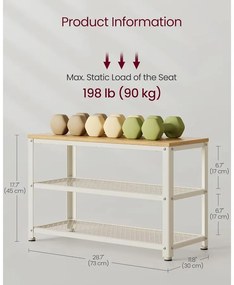 2 polcos Cipőtartós pad, 30 x 73 x 45 cm tölgy bézs és klasszikus fehér