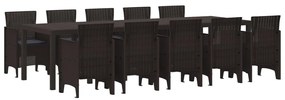 11 részes kert étkező szett párnákkal barna poli rattannal, barna kertasztal 150x100x73 cm poli rattannal, kert székek párnákkal 2 db barna poli rattannal, kert székek párnákkal 4 db barna poli rattannal