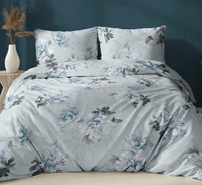 Szatén ágyneműhuzat 160x200 kék virágos cipzáras Karo szatén