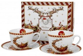 Karácsonyi porcelán csésze aljjal 280 ml télapó szánon
