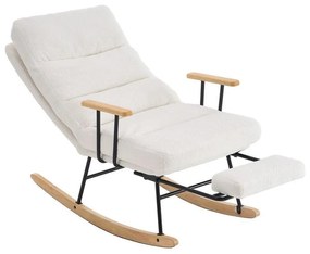 Hintaszék fa lábakkal, plüss szövettel, 4 fokozatban állítható háttámlával,  fehér