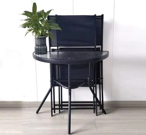 Kerti félkör alakú asztal üveglappal ISLAND 70x40 cm, fekete