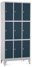 Fém szekrény - 9 doboz, 90 x 45 x 196,5 cm, helyreigazítással, lakathoz zár, antracit - ral 7016
