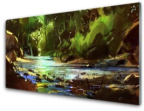 Üvegkép Forest Lake Nature Stones 100x50 cm 2 fogas