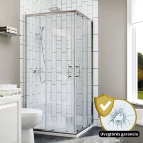 Elio 90x90 cm szögletes két tolóajtós zuhanykabin 6 mm vastag vízlepergető biztonsági üveggel, króm elemekkel, 190 cm magas