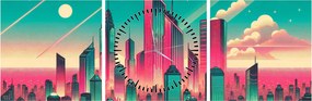 Kép – Nagyváros pop-art stílusban (órával) (90x30 cm)