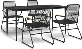 vidaXL 5 részes fekete PVC rattan kerti étkezőgarnitúra