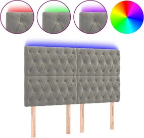 vidaXL világosszürke bársony LED-es fejtámla 160x7x118/128 cm