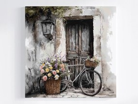 Vászonkép Canvas Vintage Kerékpár Régi Ajtó Kosár Virágok Rózsák 40x40