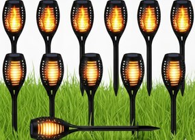 12xNapelemes Kerti Lámpa Led Fáklya Lámpa Oszlop Beszúrható Dekoratív 12LED