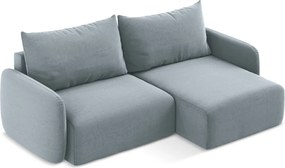 Kék bársony kinyitható-tárolóhelyes sarokkanapé (jobb oldali-heverő résszel) Kalena – Makamii