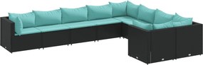 vidaXL 9 részes fekete polyrattan kerti ülőgarnitúra párnákkal