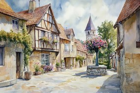 Vászonkép Canvas Francia Utca Provence Akvarell Vintage 120x80